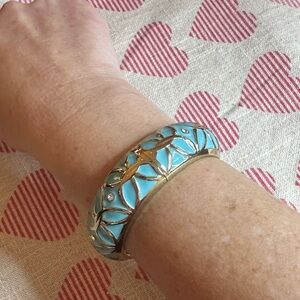 Elegant Gold and Blue Floral Bangle